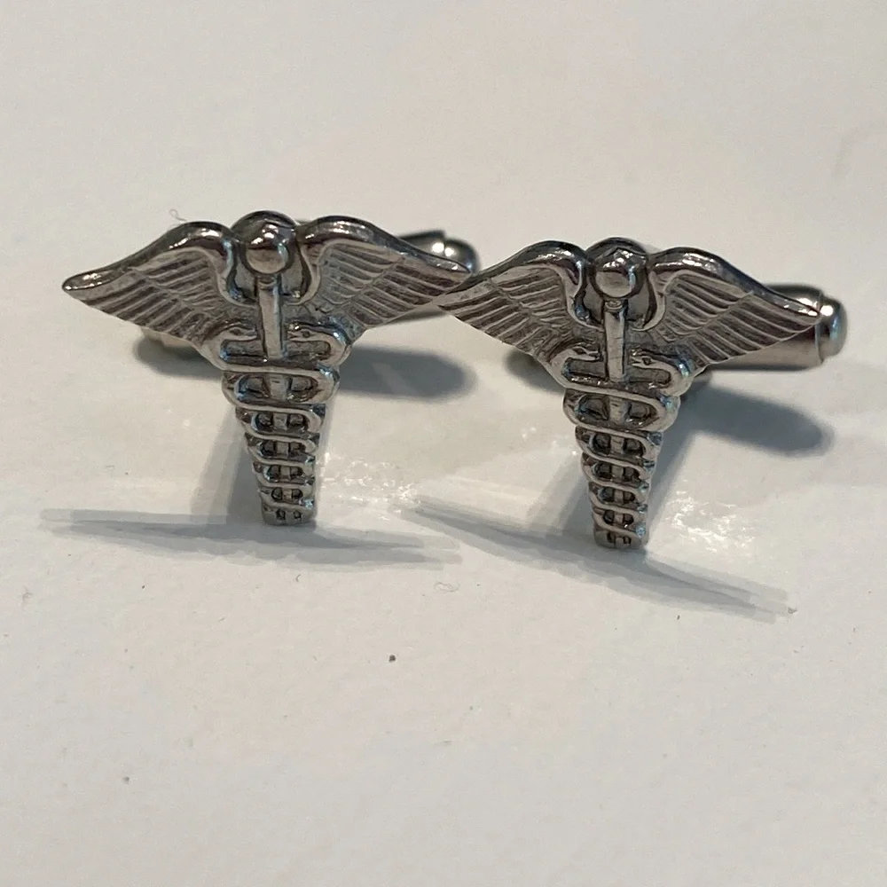 Vintage Silver Medical Caduceus Cufflinks